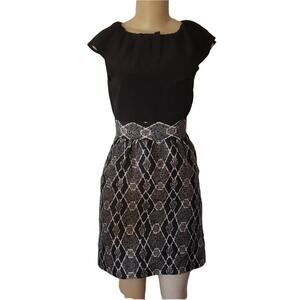 Tibi Womens black silk ruffle dress with geometric skirt Size 4